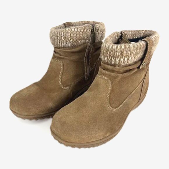 Khombu Suede Ankle Boots Womens SZ 9 Chestnut Zip Faux Fur Outdoors Gorpcore - Picture 3 of 13